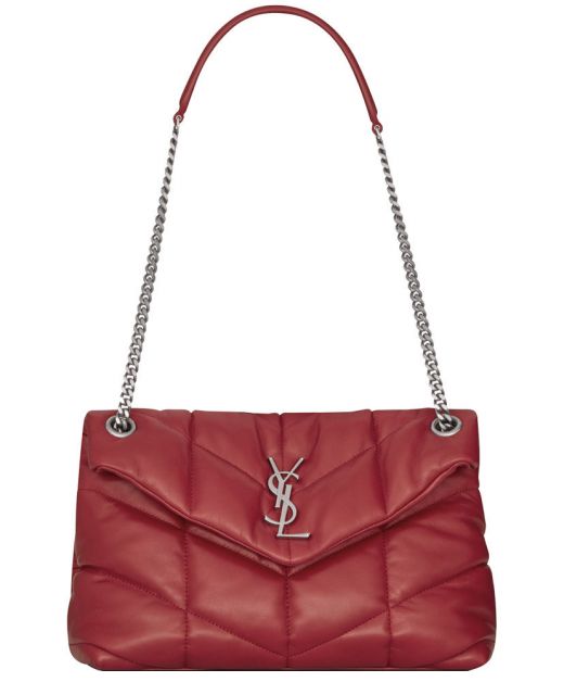 Chic Red Quilted Leather Silver YSL Logo Magnetic Closure Puffer—Imitated Saint Laurent Women'S Flap Shoulder Bag