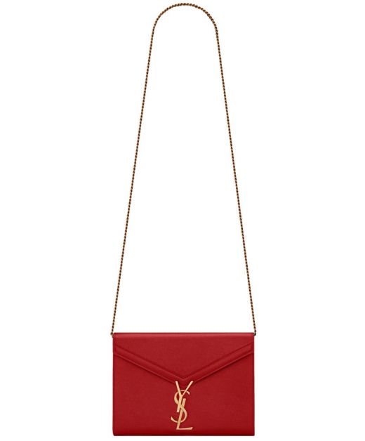 Replica Saint Laurent Cassandra Women'S Red Grain Leather Envelope Flap Gold YSL Turn Lock Design Chain Wallet