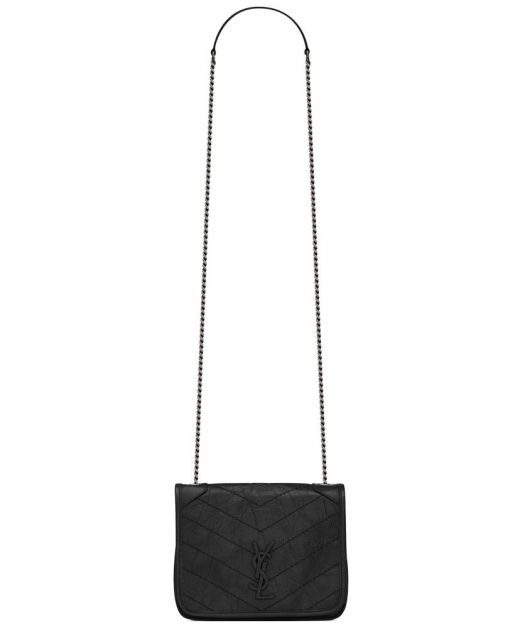 Hot Selling Black Leather V Stitch Magnetic Closure YSL Logo Niki—Fake Saint Laurent Cute Women'S Shoulder Bag