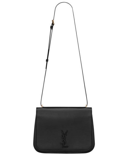High End Black Front Flap Magnetic Closure Covered Leather YSL Logo Spontini—Clone Saint Laurent Classic Shoulder Bag