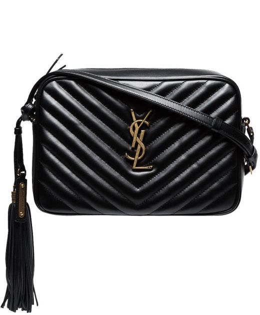 Best Black Leather V-Quilted Top Zipper Gold YSL Letter Logo Lou—Replica Saint Laurent Classic Women'S Camera Bag