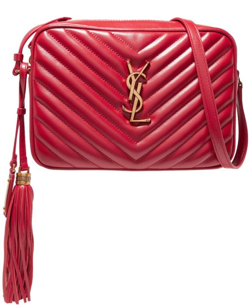 Faux Saint Laurent Lou Red V Quilted Look Zip Closure Gold Interlocking YSL Logo Women's Crossbody Bag