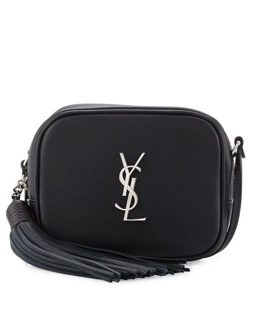 Clone Saint Laurent Blogger Black Leather Silver Hardware YSL Logo Tassel Zipper Pull Women Simple  Crossbody Bag
