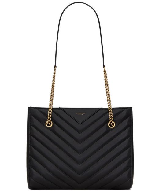 Best Quality Black V-Quilted Leather Gold Hardware Double Zip Closure Tribeca—Imitated Saint Laurent Women'S Shopper