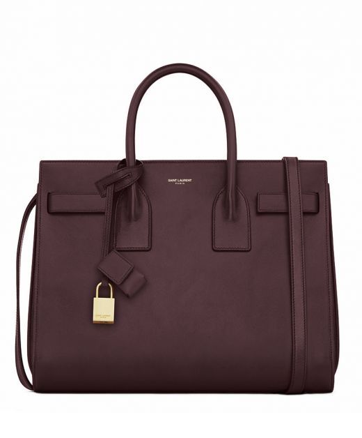 Top Quality Burgundy Leather Top Handle Gold Padlock Detail Sac De Jour—Replica Saint Laurent Luxury Ladies Tote Bag