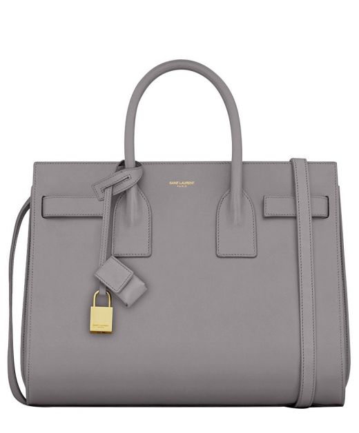 Replica Saint Laurent Sac De Jour Grey Leather Gold Hardware Top Handle Open Detail Organ Design Shoulder Bag For Women